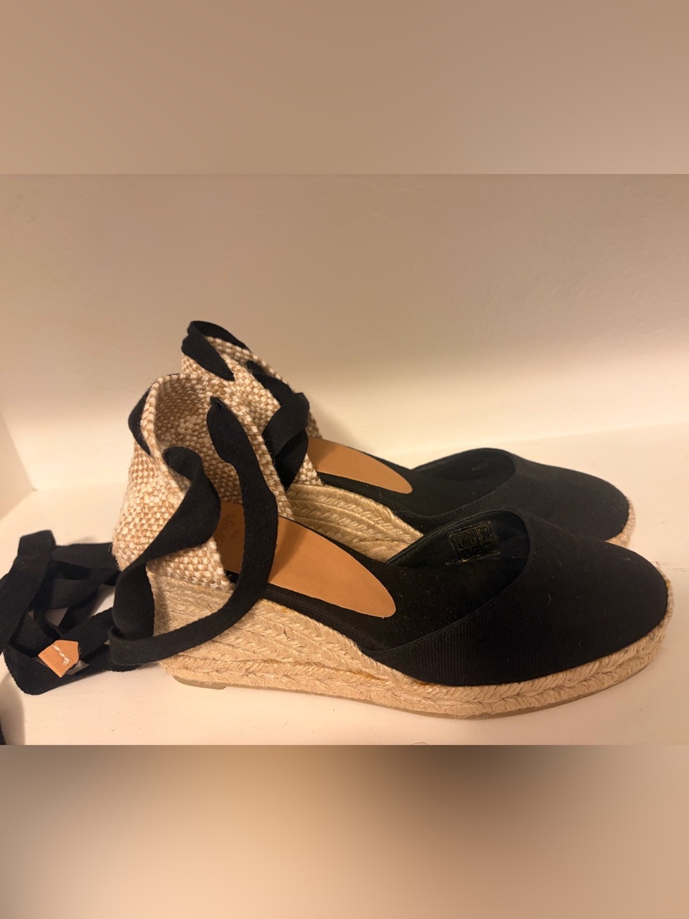 Black Espadrille Wedge Sandals with Ankle Wrap